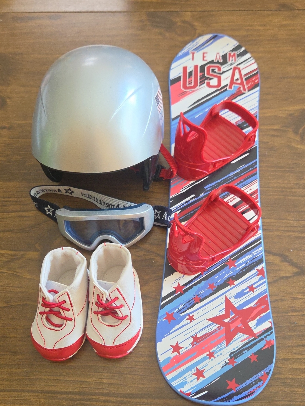 American Girl Team USA Snowboard Set with Silver Helmet & Red Accents